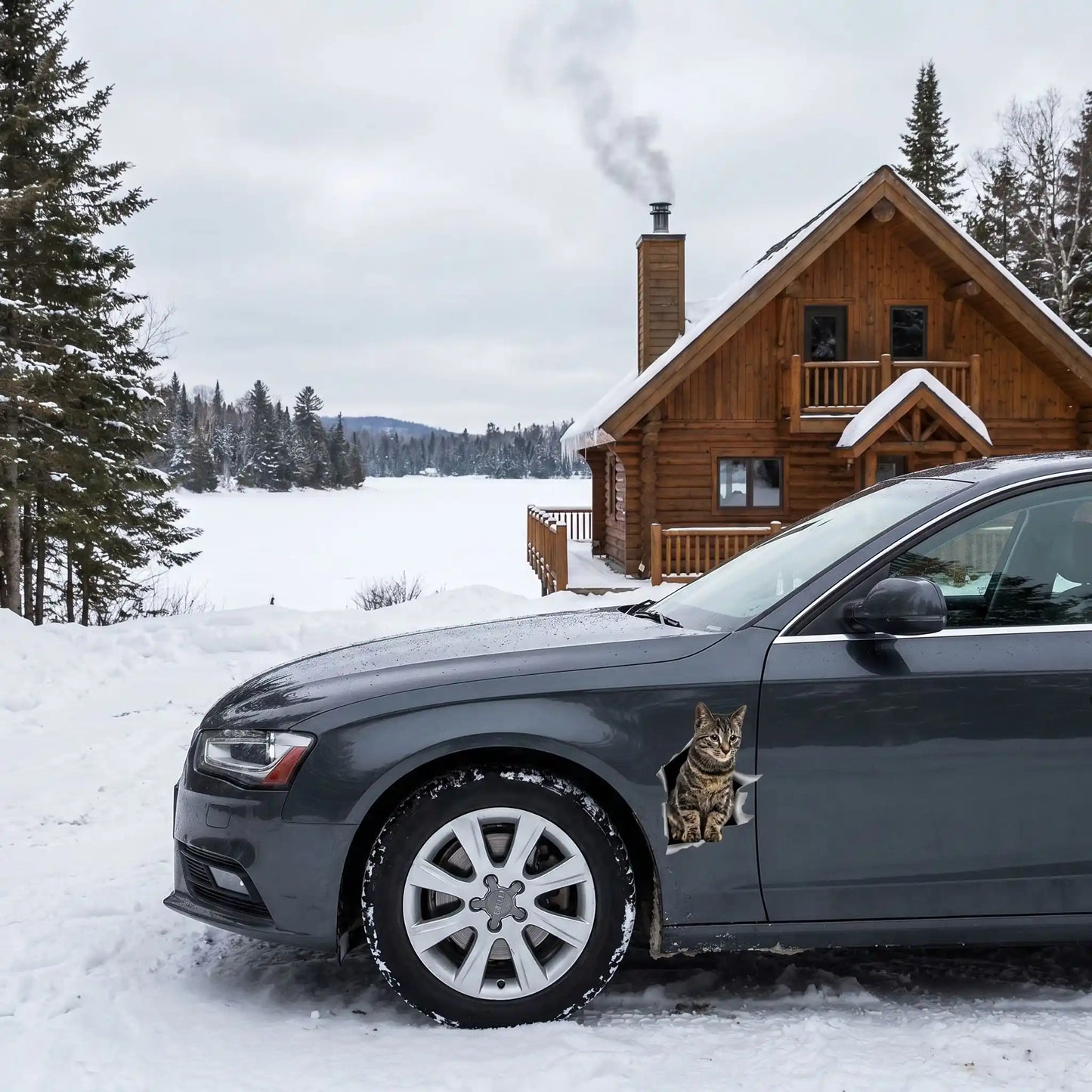 sticker voiture chat sur berline