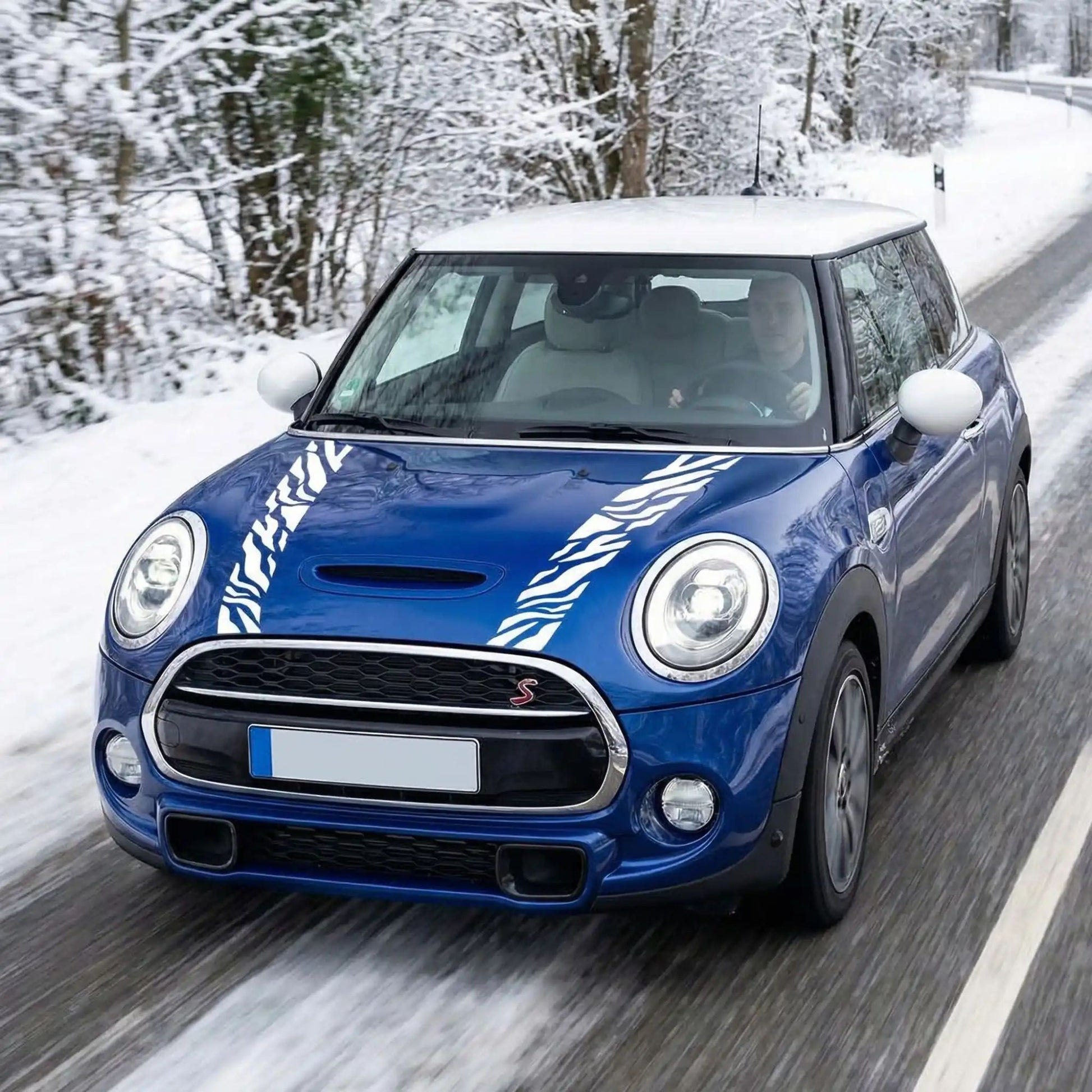 autocollant voiture pour min cooper blanc sur mini cooper bleu