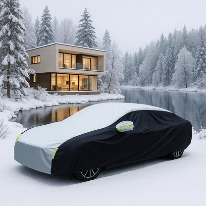 bache pour voiture en hiver pres lac