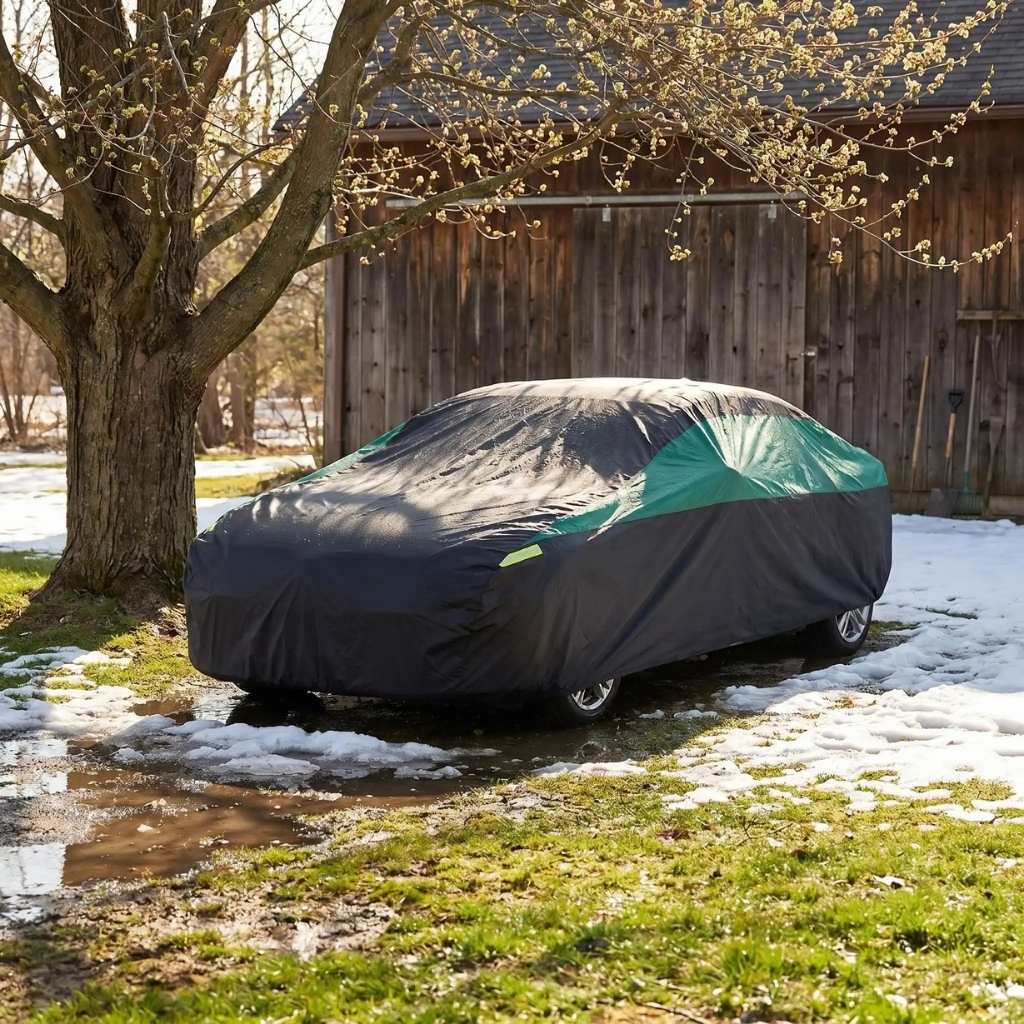 bache voiture au printemps