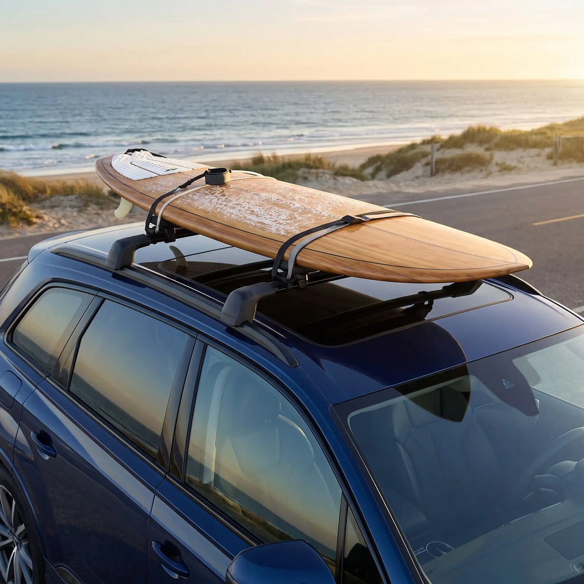 barre de toit aluminium avec planche surf