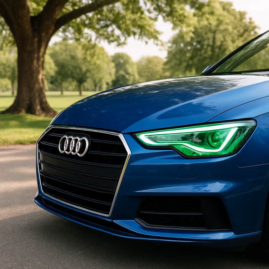 film pour phares vert sur audi bleu