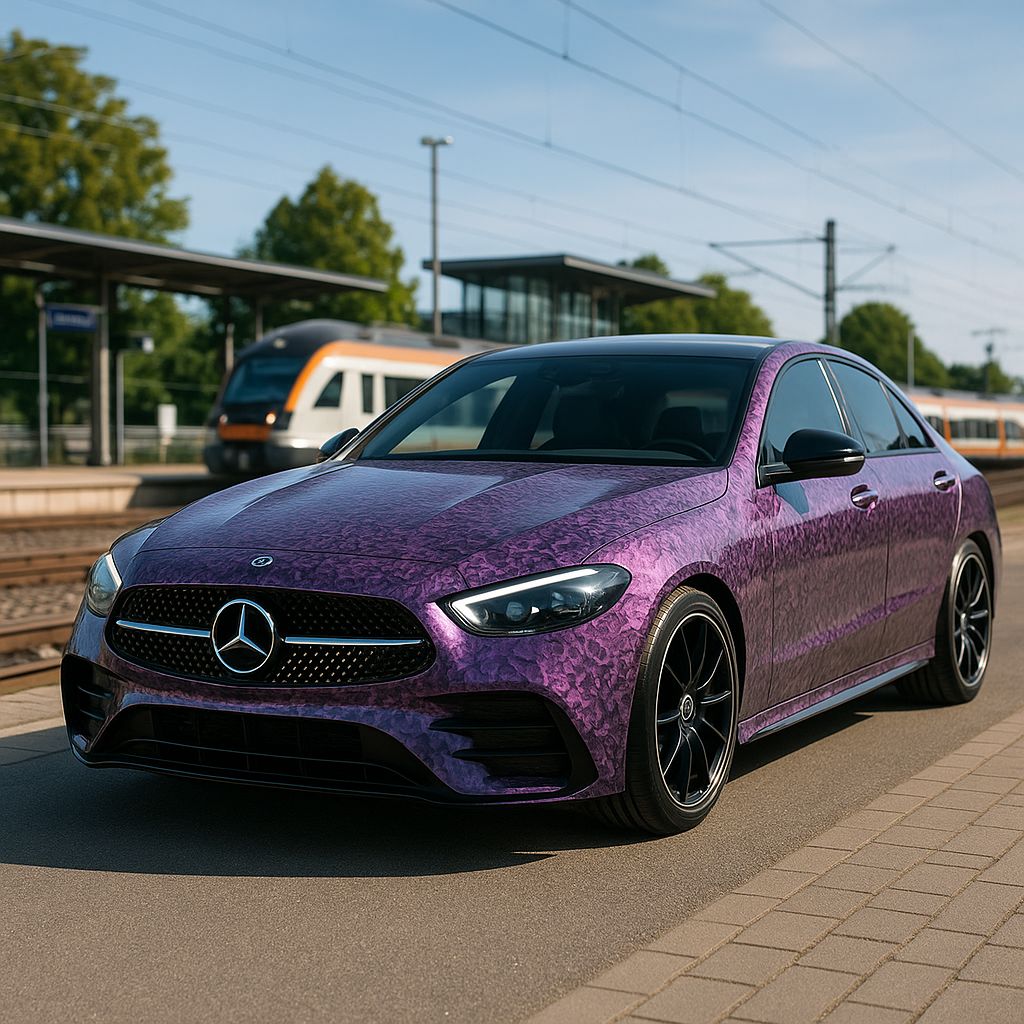 covering voiture brillant violet sur carosserie de luxe