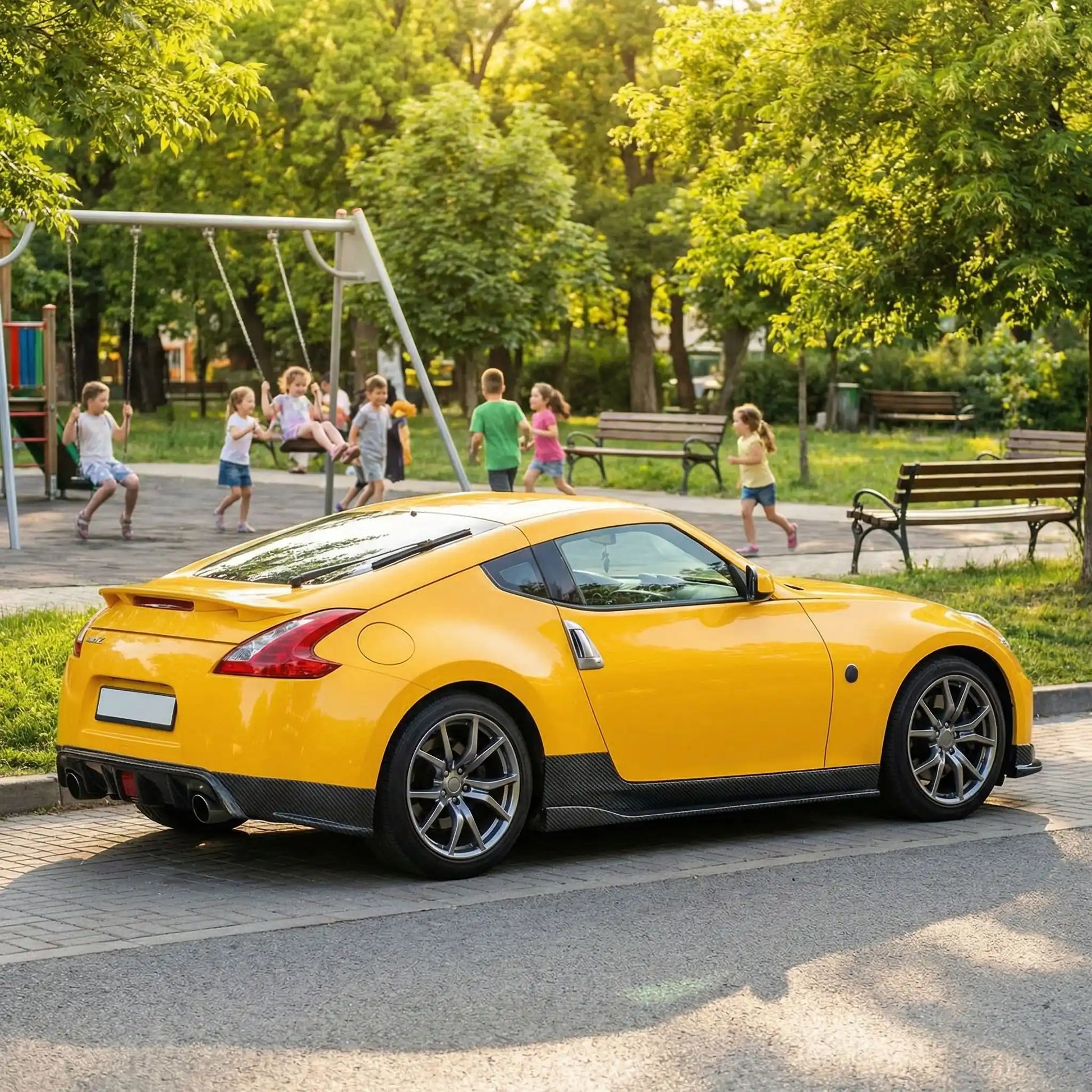 film carbone sur voiture sport jaune