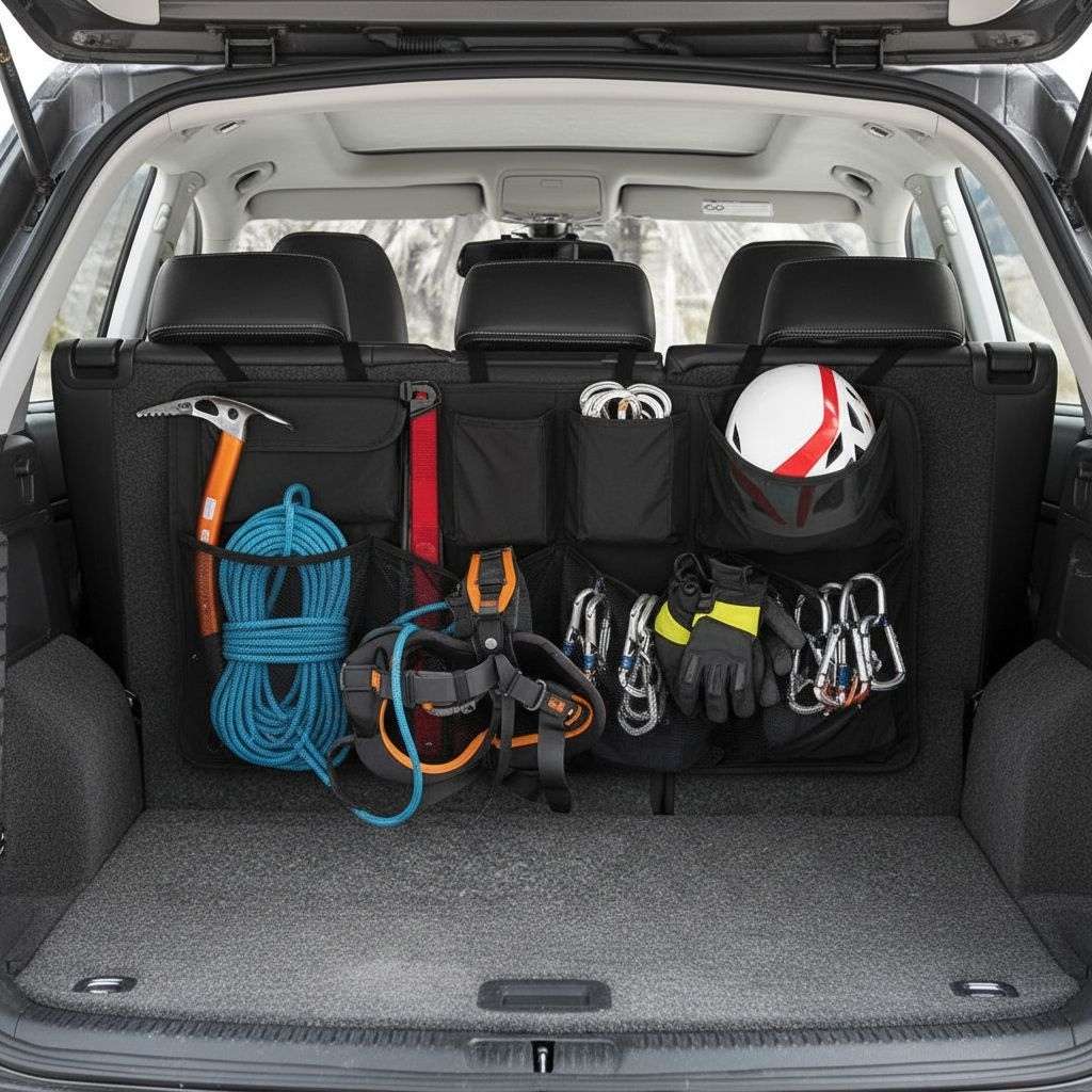 rangement coffre voiture equipement alpinisme