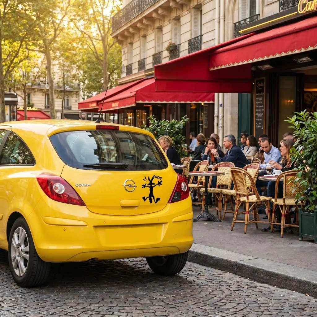 stickers voiture coyote noir sur voiture jaune