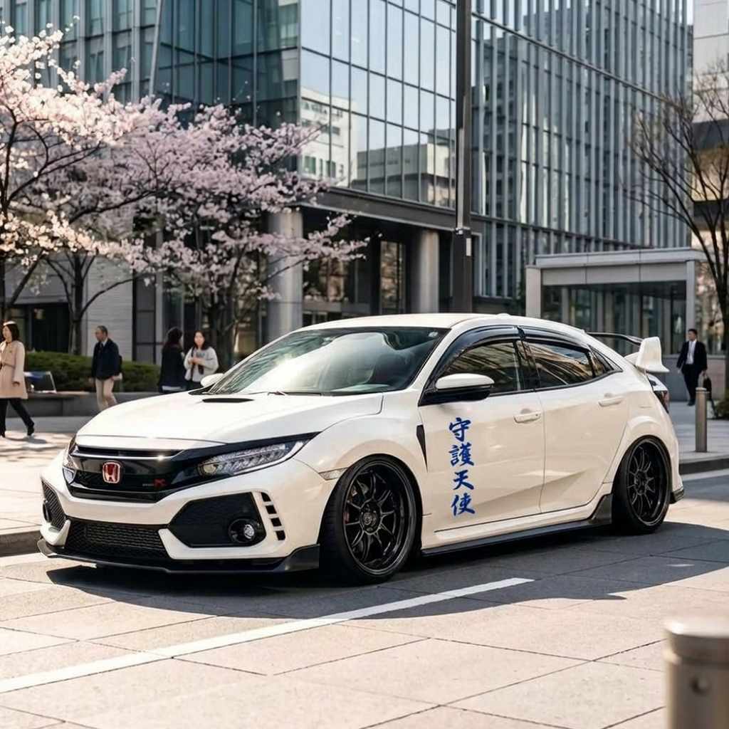 stickers voiture kanji ange bleu sur honda blanche