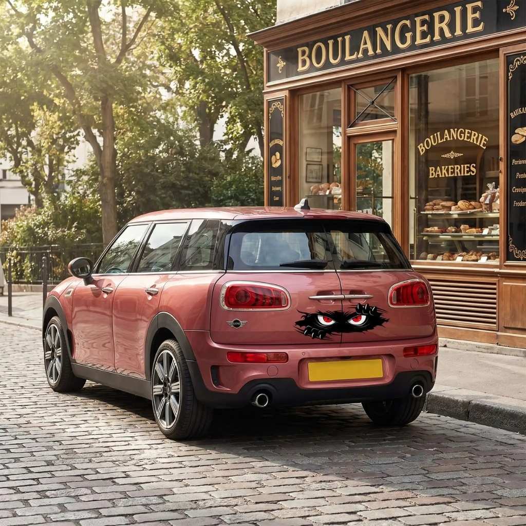 stickers voiture yeux rouge sur mini cooper